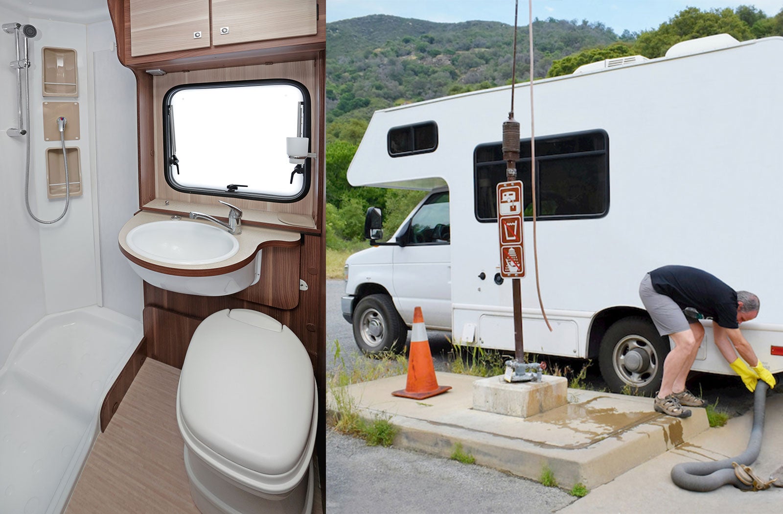 Portable RV/camper toilet and holding tank setup in Pittsburg, California